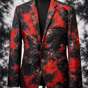 Red & Black Abstract Blazer